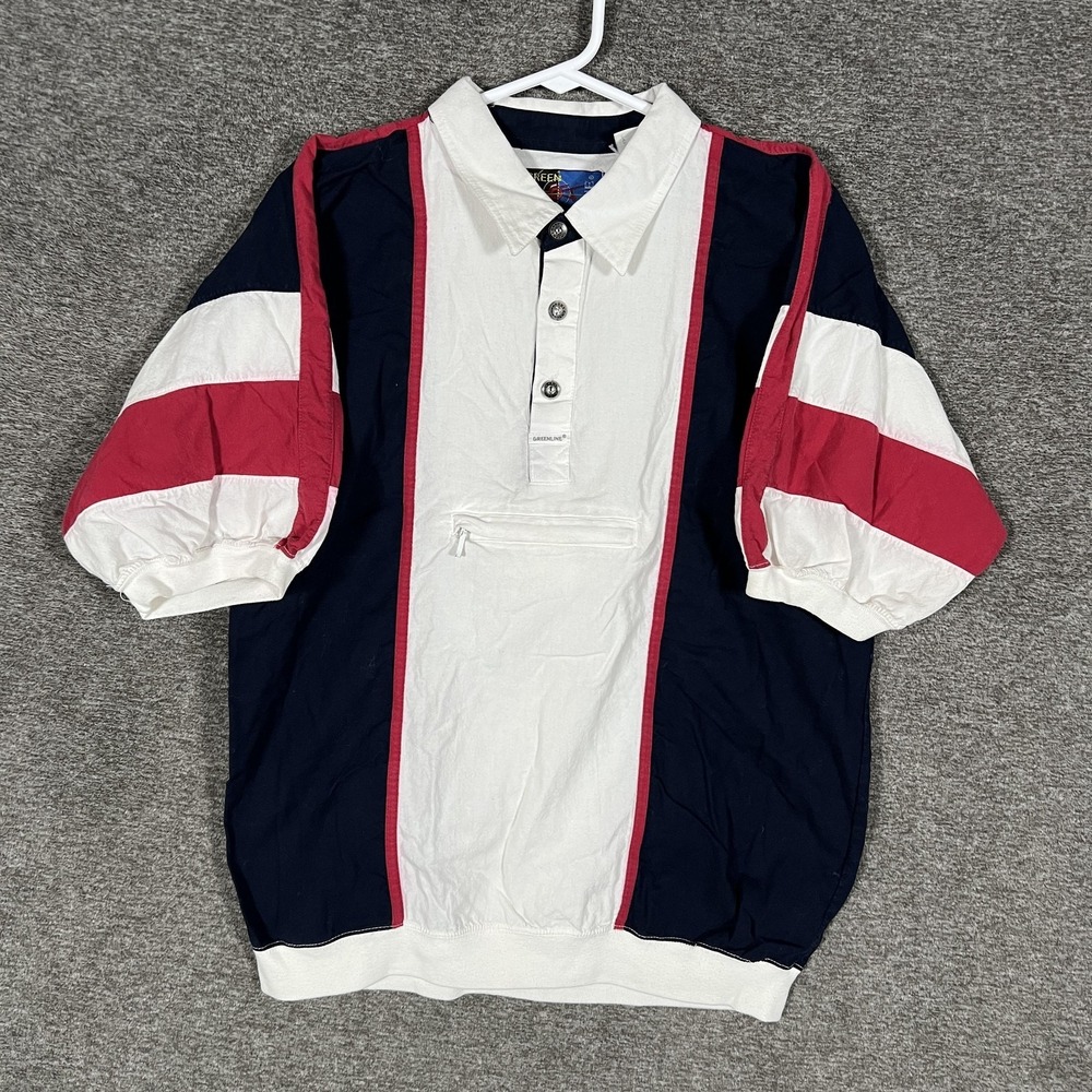 Green Line Polo Shirt Mens Large Multicolor Colorblock Zip Pocket Short Sleeve